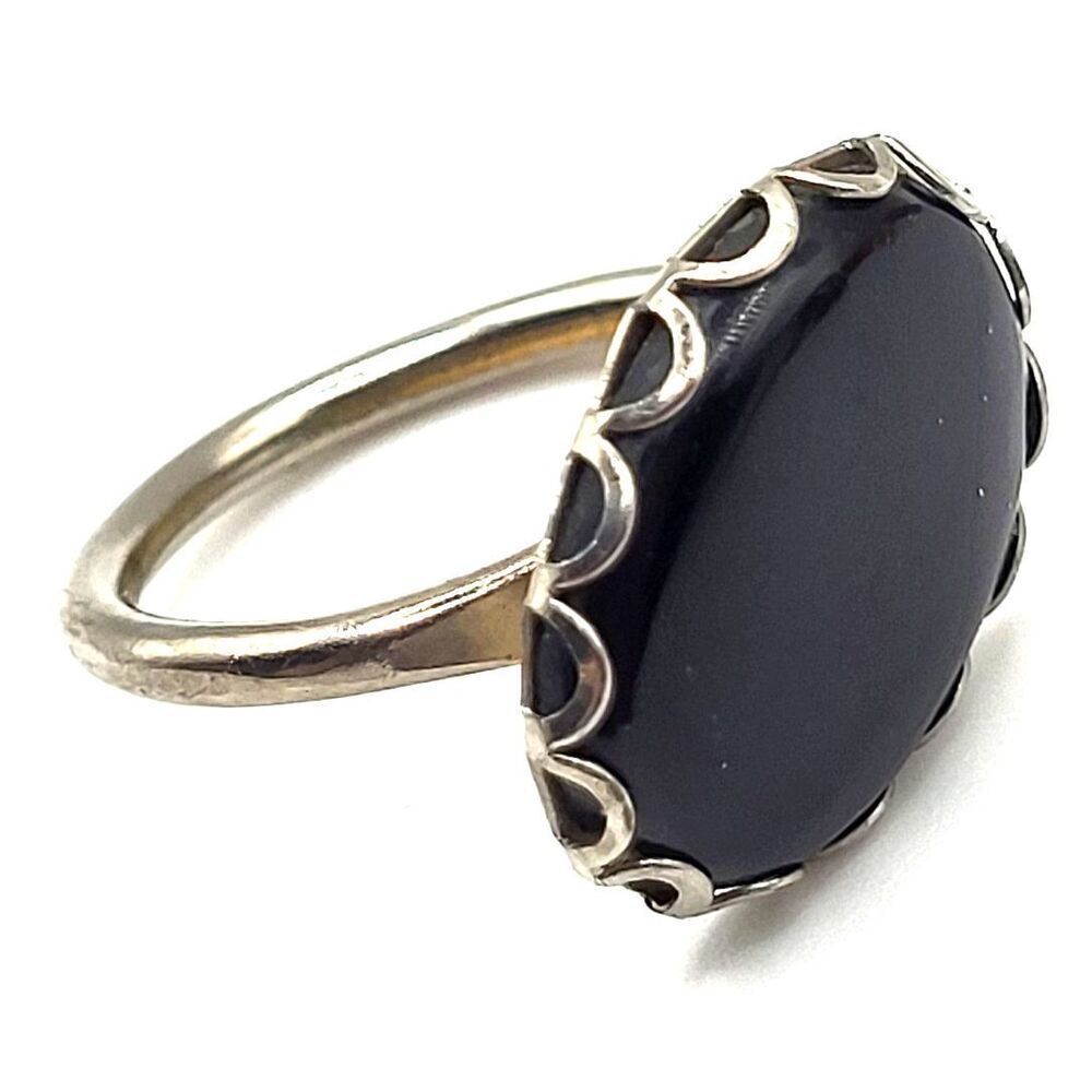 Rotating Jet Cabochon Sterling Silver Size 6.75 Adjustable